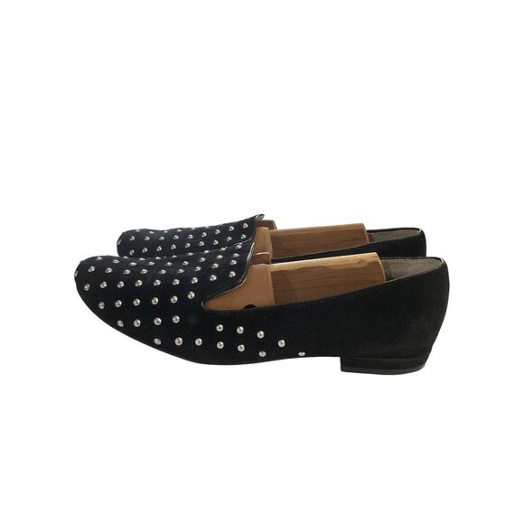 Tesori women's size 8W (Wide) Black Suede Slip-On silver Studded Loafers Shoes - Picture 3 of 8